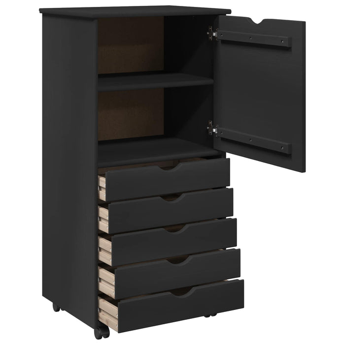 Cabinet mobil cu roata Negru 53 x 39 x 103 cm Lemn de pin masiv - WALTI WALTI