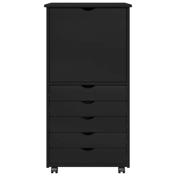 Cabinet mobil cu roata Negru 53 x 39 x 103 cm Lemn de pin masiv - WALTI WALTI
