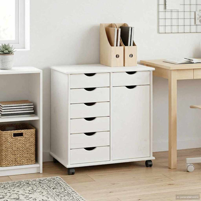 Cabinet mobil Alb 63,5 x 39 x 65,5 cm Lemn de pin masiv - WALTI WALTI