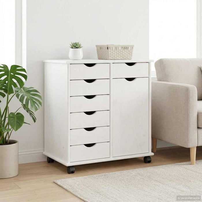 Cabinet mobil Alb 63,5 x 39 x 65,5 cm Lemn de pin masiv - WALTI WALTI