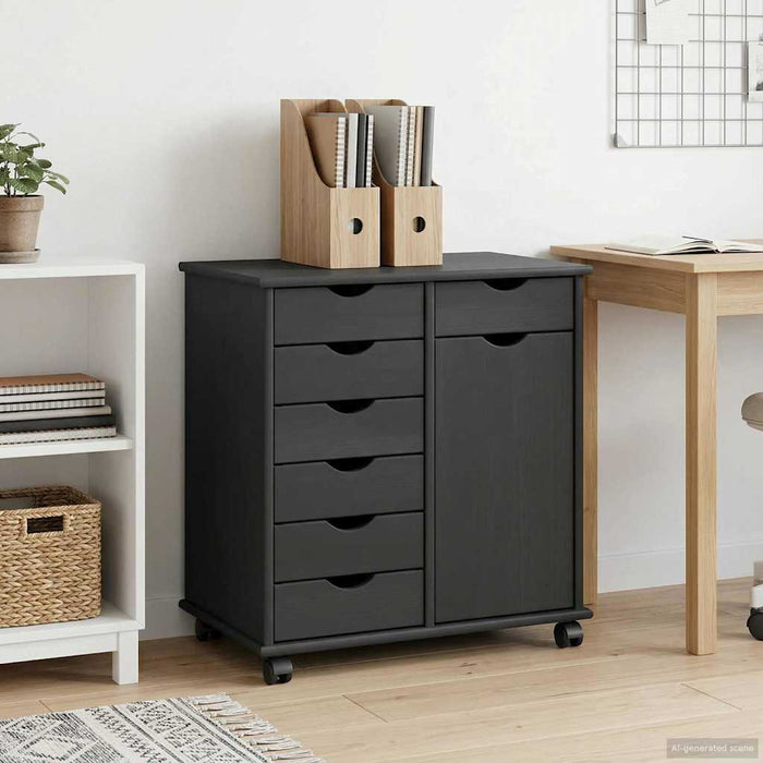 Cabinet mobil Gri 63,5 x 39 x 65,5 cm Lemn de pin masiv - WALTI WALTI
