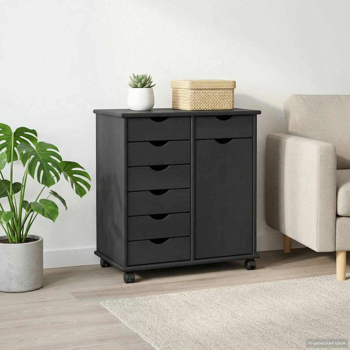 Cabinet mobil Gri 63,5 x 39 x 65,5 cm Lemn de pin masiv - WALTI WALTI