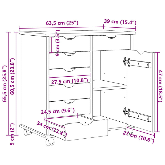 Cabinet mobil Gri 63,5 x 39 x 65,5 cm Lemn de pin masiv - WALTI WALTI