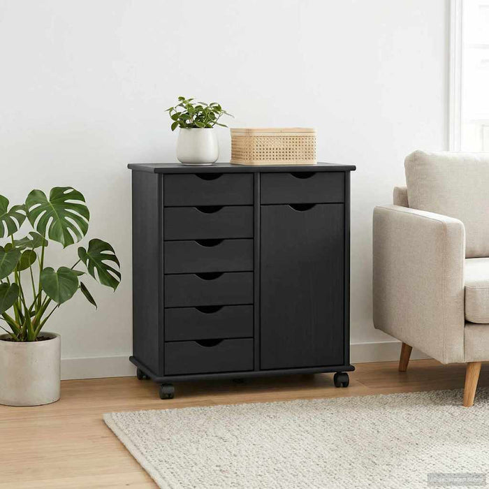 Cabinet mobil Negru 63,5 x 39 x 65,5 cm Lemn de pin masiv - WALTI WALTI
