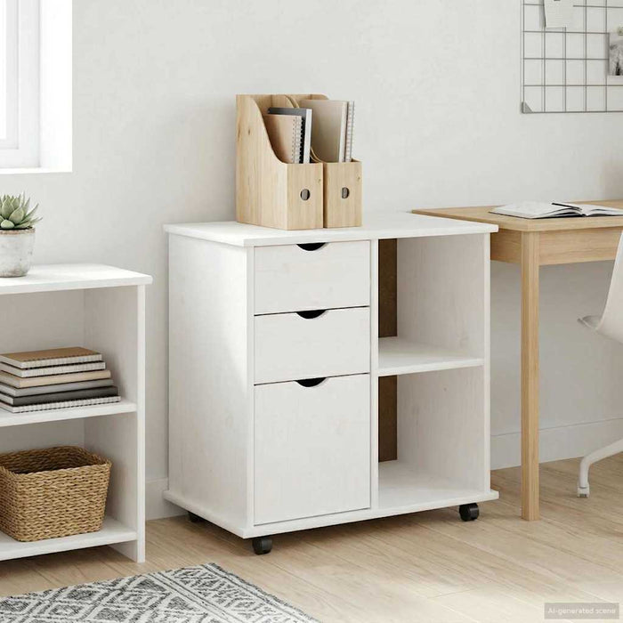 Cabinet mobil Alb 63,5 x 39 x 65,5 cm Lemn de pin masiv - WALTI WALTI