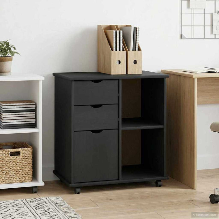 Cabinet mobil Gri 63,5 x 39 x 65,5 cm Lemn de pin masiv - WALTI WALTI