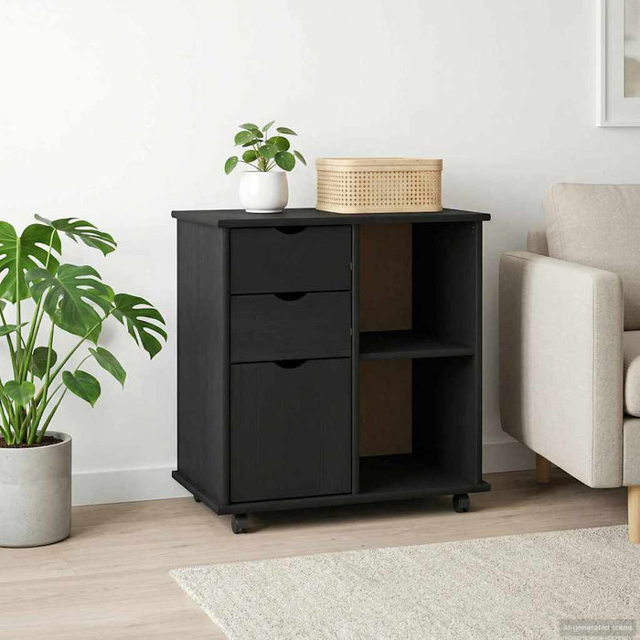 Cabinet mobil Negru 63,5 x 39 x 65,5 cm Lemn de pin masiv - WALTI WALTI