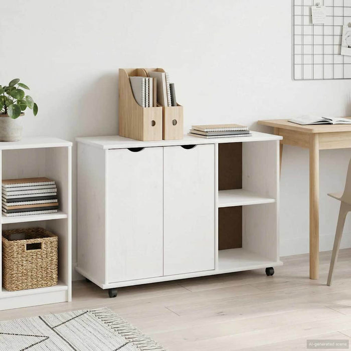 Cabinet mobil cu roata Alb 100 x 39 x 65,5 cm Lemn de pin masiv - WALTI WALTI