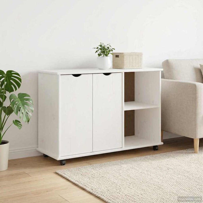 Cabinet mobil cu roata Alb 100 x 39 x 65,5 cm Lemn de pin masiv - WALTI WALTI