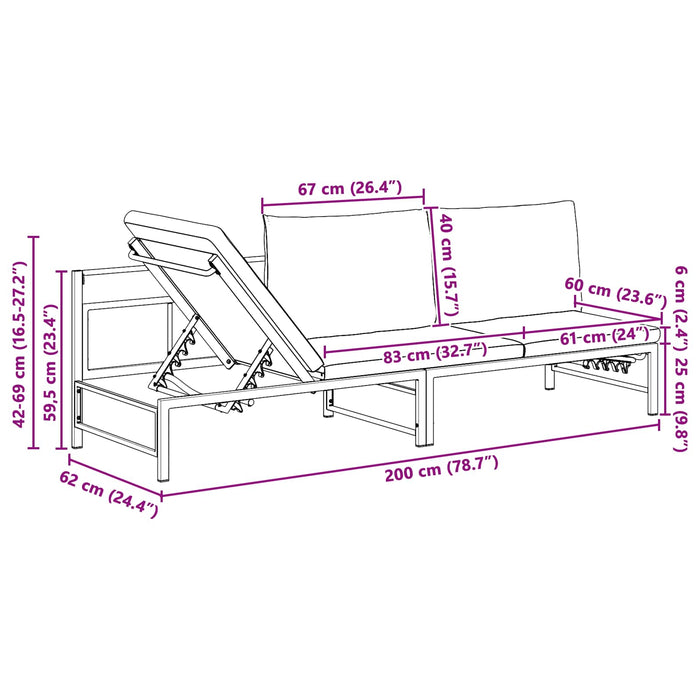 Șezlong pentru 3 persoane Negru 200 x 62 x 59,5 cm Textilenă - WALTI WALTI
