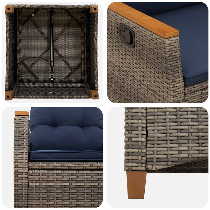 Scaun de grădină rabatabil cu pernă 2 pcs Gri și albastru marin - WALTI WALTI