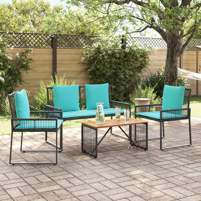 Set de Mobilier pentru Exterior cu pernă 9 pcs Negru și Turcoaz - WALTI WALTI