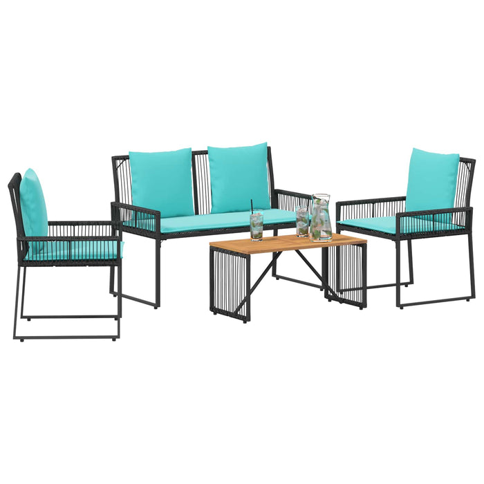 Set de Mobilier pentru Exterior cu pernă 9 pcs Negru și Turcoaz - WALTI WALTI
