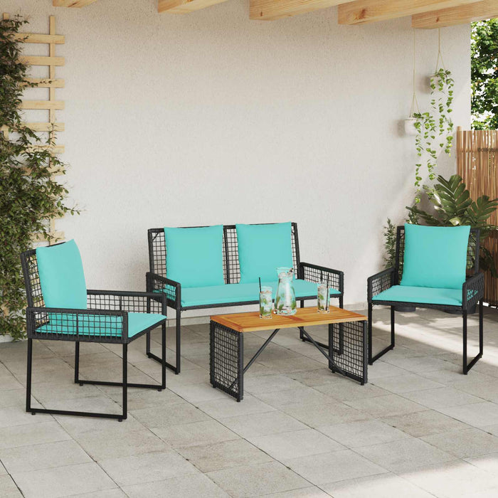 Set de Mobilier pentru Exterior cu pernă 4 pcs Negru și Turcoaz - WALTI WALTI