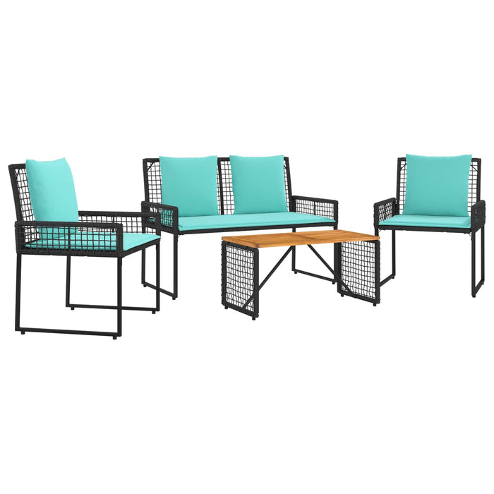 Set de Mobilier pentru Exterior cu pernă 4 pcs Negru și Turcoaz - WALTI WALTI