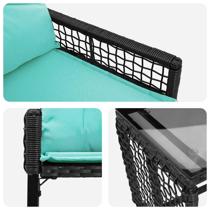 Set de Mobilier pentru Exterior cu pernă 3 pcs Negru și Turcoaz - WALTI WALTI