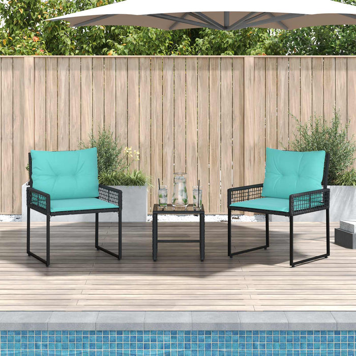 Set de Mobilier pentru Exterior cu pernă 3 pcs Negru și Turcoaz - WALTI WALTI