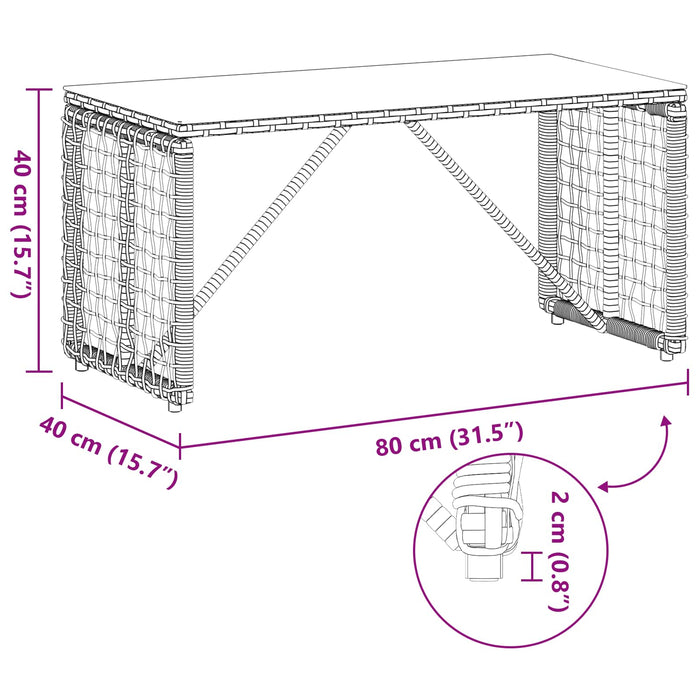 Masă de exterior Negru 80 x 40 x 40 cm Ratan PE și sticlă - WALTI WALTI