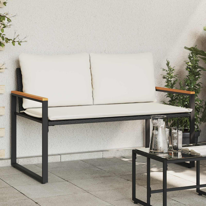 bancă cu pernă Negru și Alb crem 115 x 65 x 72 cm Ratan - WALTI WALTI