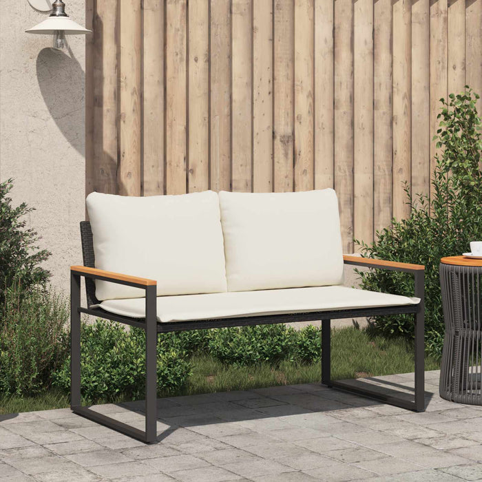 bancă cu pernă Negru și Alb crem 115 x 65 x 72 cm Ratan - WALTI WALTI