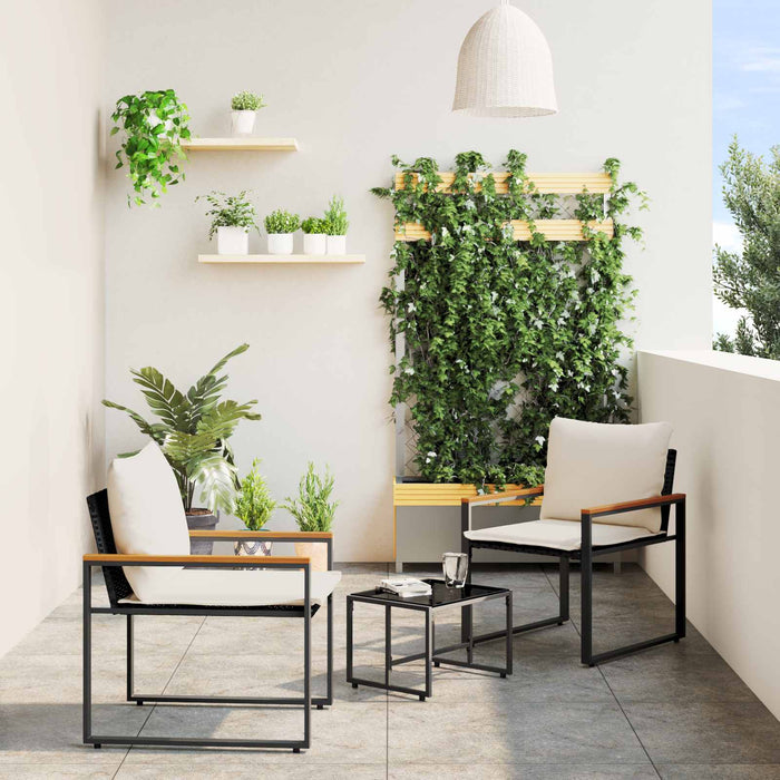 Seturi de mobilier cu pernă 3 pcs Negru și Alb crem Ratan - WALTI WALTI