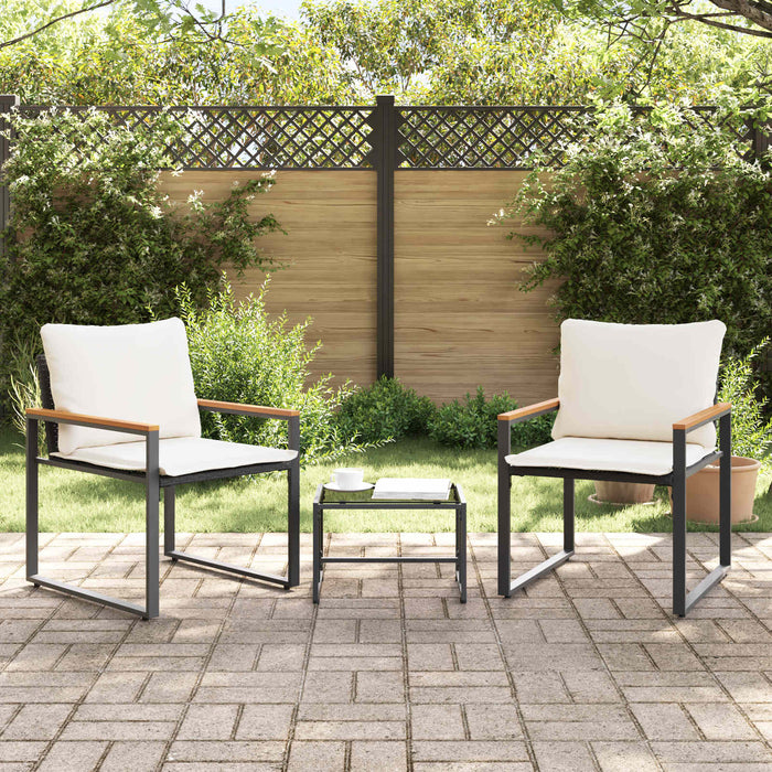 Seturi de mobilier cu pernă 3 pcs Negru și Alb crem Ratan - WALTI WALTI