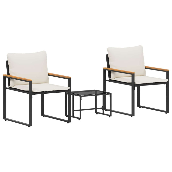 Seturi de mobilier cu pernă 3 pcs Negru și Alb crem Ratan - WALTI WALTI