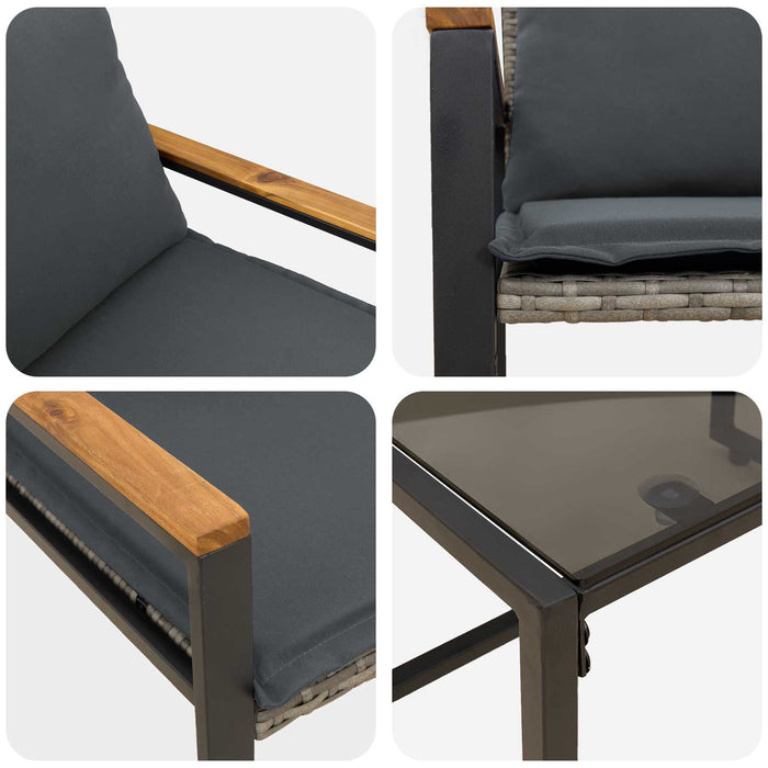 Seturi de mobilier cu pernă 3 pcs Gri și gri închis Ratan - WALTI WALTI