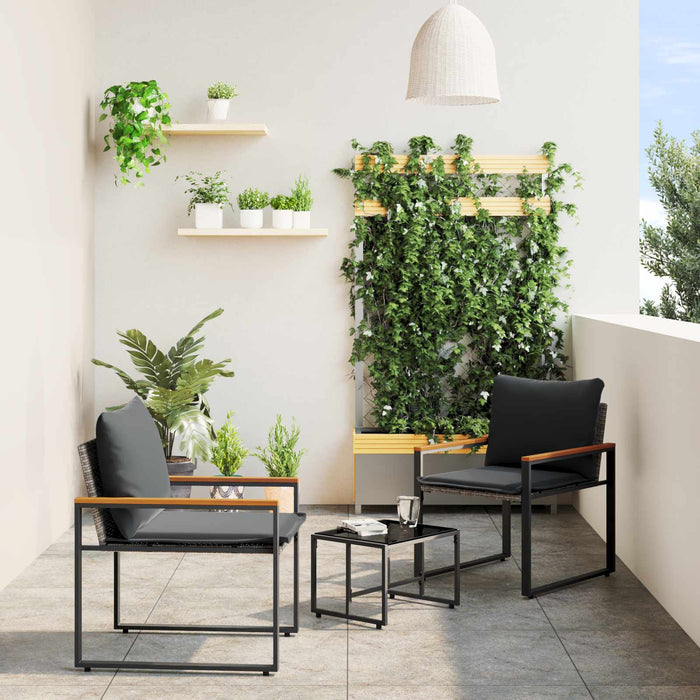 Seturi de mobilier cu pernă 3 pcs Gri și gri închis Ratan - WALTI WALTI