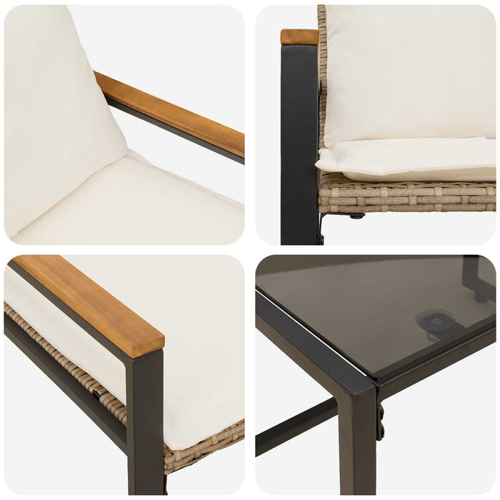 Seturi de mobilier cu pernă 3 pcs Bej și alb crem Ratan - WALTI WALTI