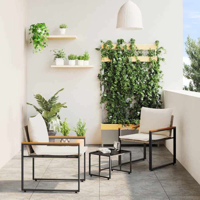 Seturi de mobilier cu pernă 3 pcs Bej și alb crem Ratan - WALTI WALTI