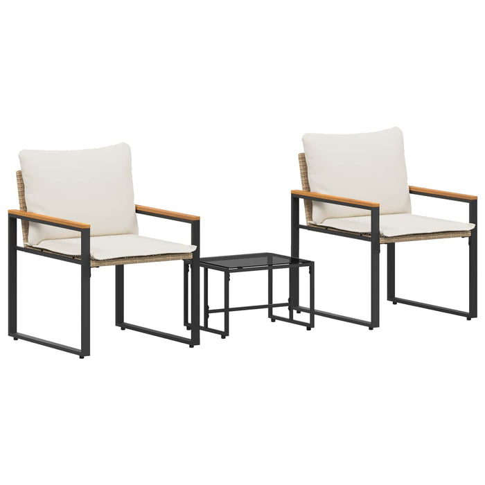 Seturi de mobilier cu pernă 3 pcs Bej și alb crem Ratan - WALTI WALTI