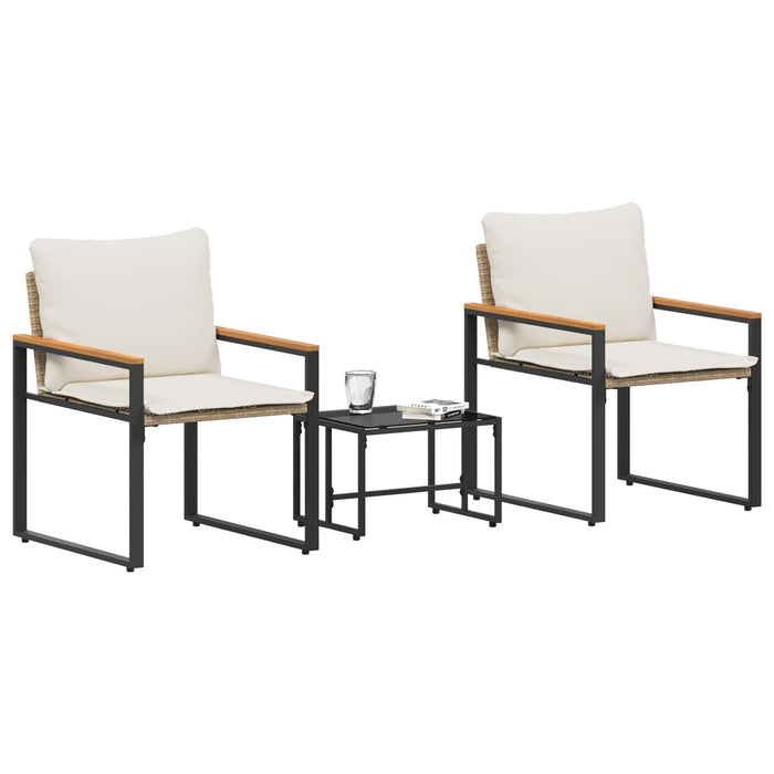 Seturi de mobilier cu pernă 3 pcs Bej și alb crem Ratan - WALTI WALTI