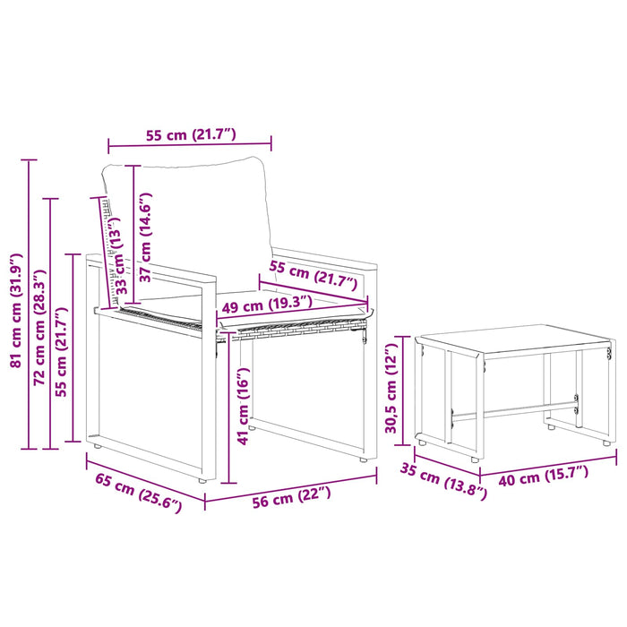 Seturi de mobilier cu pernă 3 pcs Bej și alb crem Ratan - WALTI WALTI