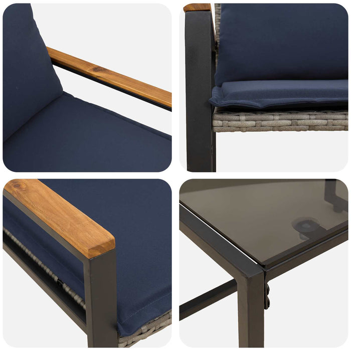 Seturi de mobilier cu pernă 3 pcs Gri și albastru marin Ratan - WALTI WALTI