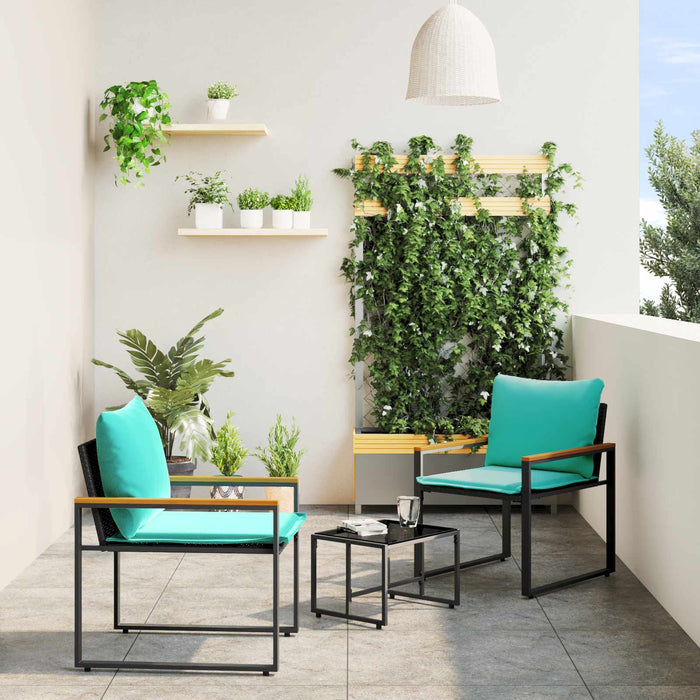 Seturi de mobilier cu pernă 3 pcs Negru și Turcoaz Ratan - WALTI WALTI
