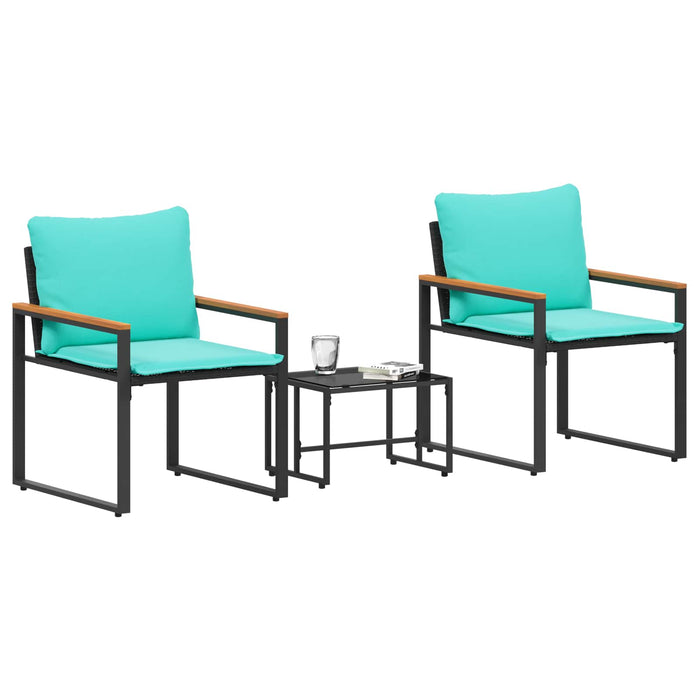 Seturi de mobilier cu pernă 3 pcs Negru și Turcoaz Ratan - WALTI WALTI