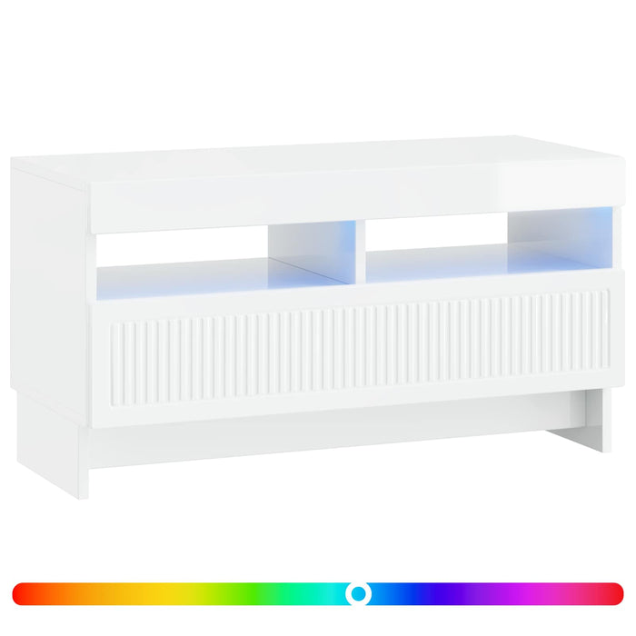 Cabinet TV cu LED Alb foarte lucios Lemn prelucrat WALTI