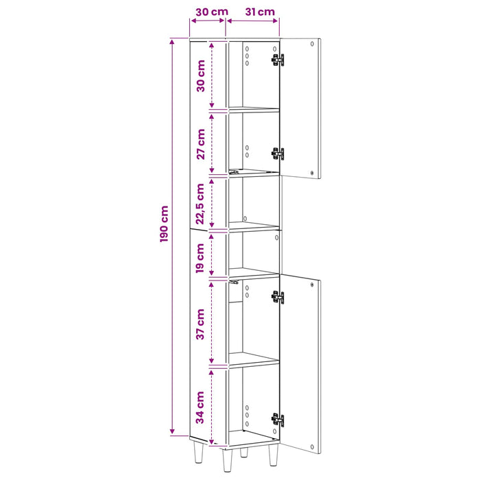 Cabinet de Baie cu Raft Deschis ARNHEM Alb 30 x 31 x 190 cm WALTI