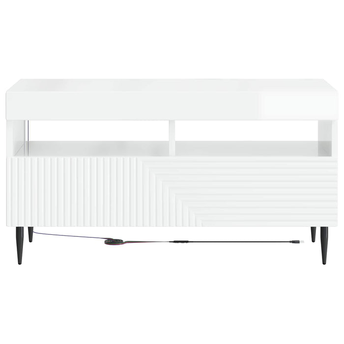 Cabinet TV cu LED Alb foarte lucios Lemn prelucrat WALTI