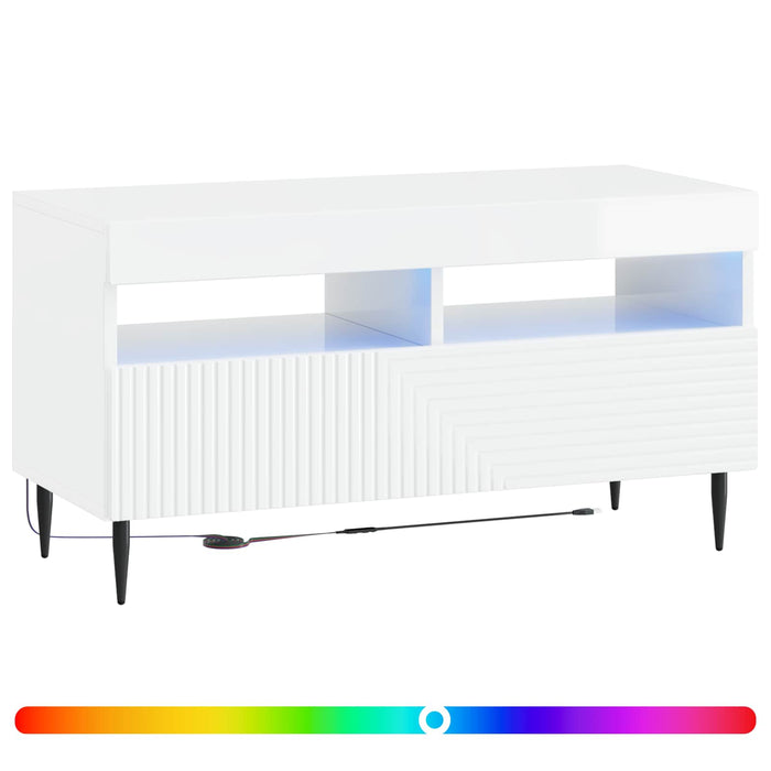 Cabinet TV cu LED Alb foarte lucios Lemn prelucrat WALTI