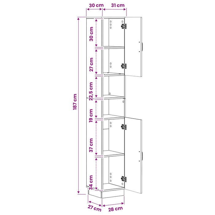 Cabinet de Baie cu Raft Deschis HOORN Alb 30 x 31 x 187 cm WALTI