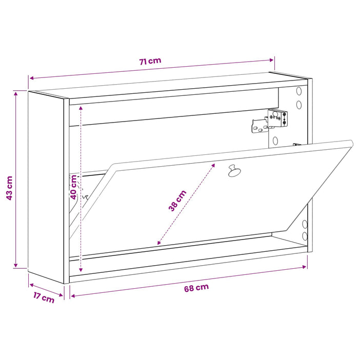 Dulap pentru pantofi montat pe perete BREDA 71 x 17 x 43 cm WALTI