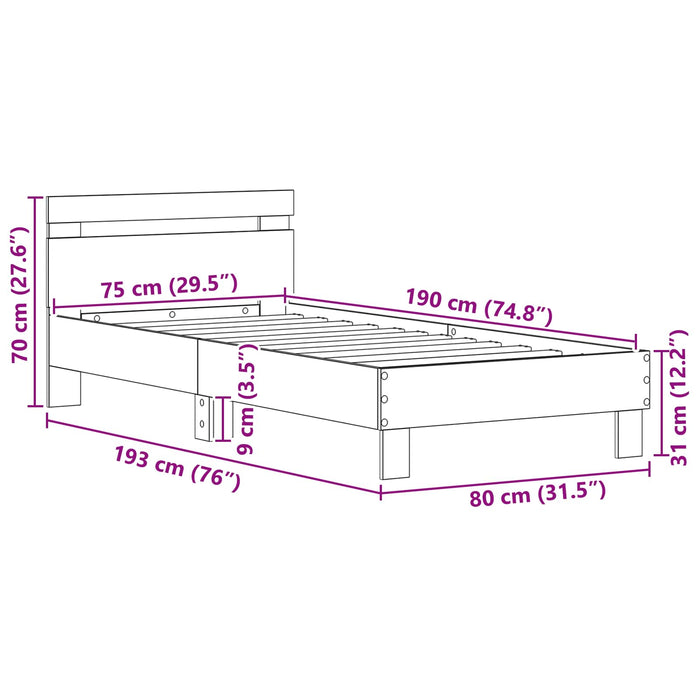 Cadru de pat cu headboard Lemn vechi 75 x 190 cm Lemn compozit - WALTI WALTI