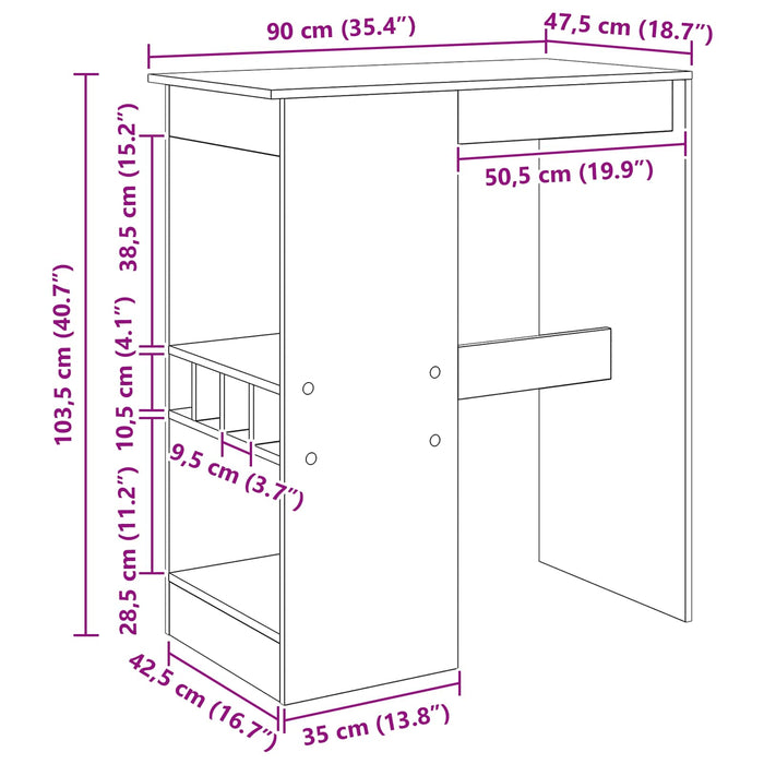 Masă de bar Stejar Negru 90 x 47.5 x 103.5 cm Lemn compozit - WALTI WALTI