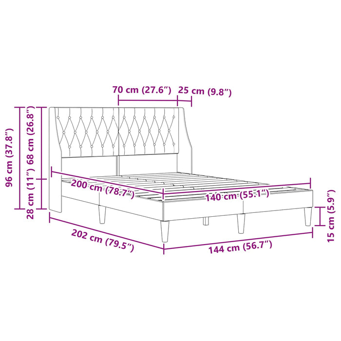 Cadru de pat cu headboard Negru 140 x 200 cm Catifea WALTI