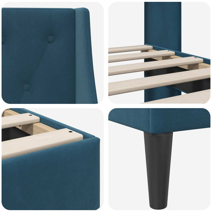 Cadru de pat cu headboard albastru 140 x 200 cm Catifea - WALTI WALTI
