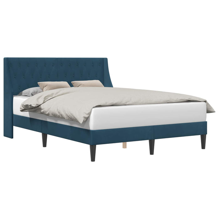 Cadru de pat cu headboard albastru 140 x 200 cm Catifea - WALTI WALTI