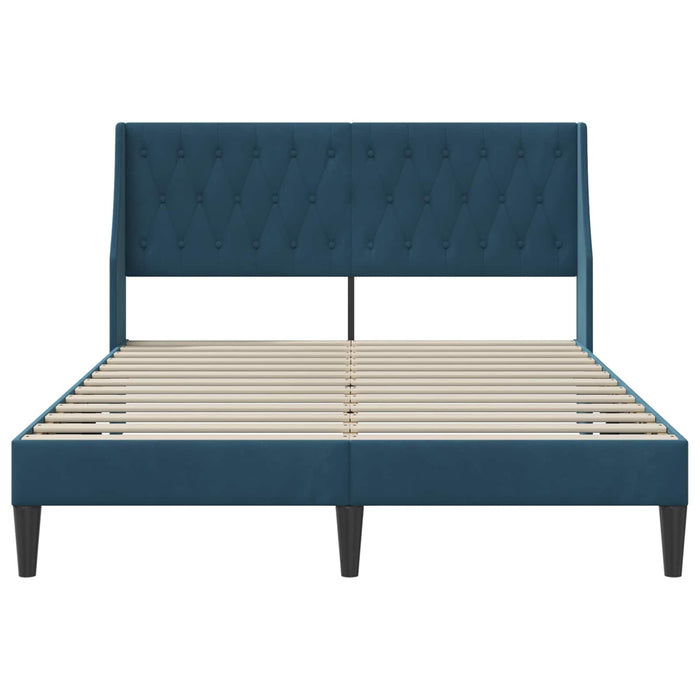Cadru de pat cu headboard albastru 140 x 200 cm Catifea - WALTI WALTI