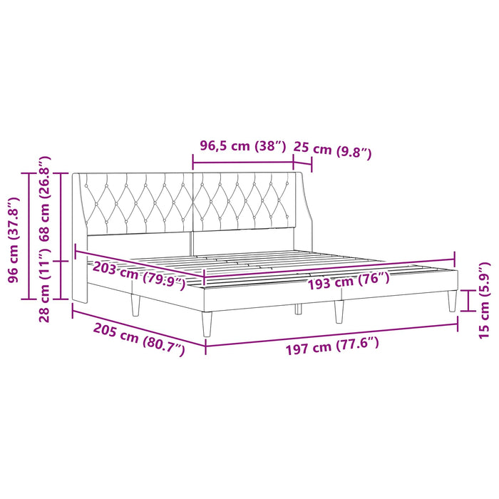 Cadru de pat cu headboard Gri închis 193 x 203 cm Catifea - WALTI WALTI